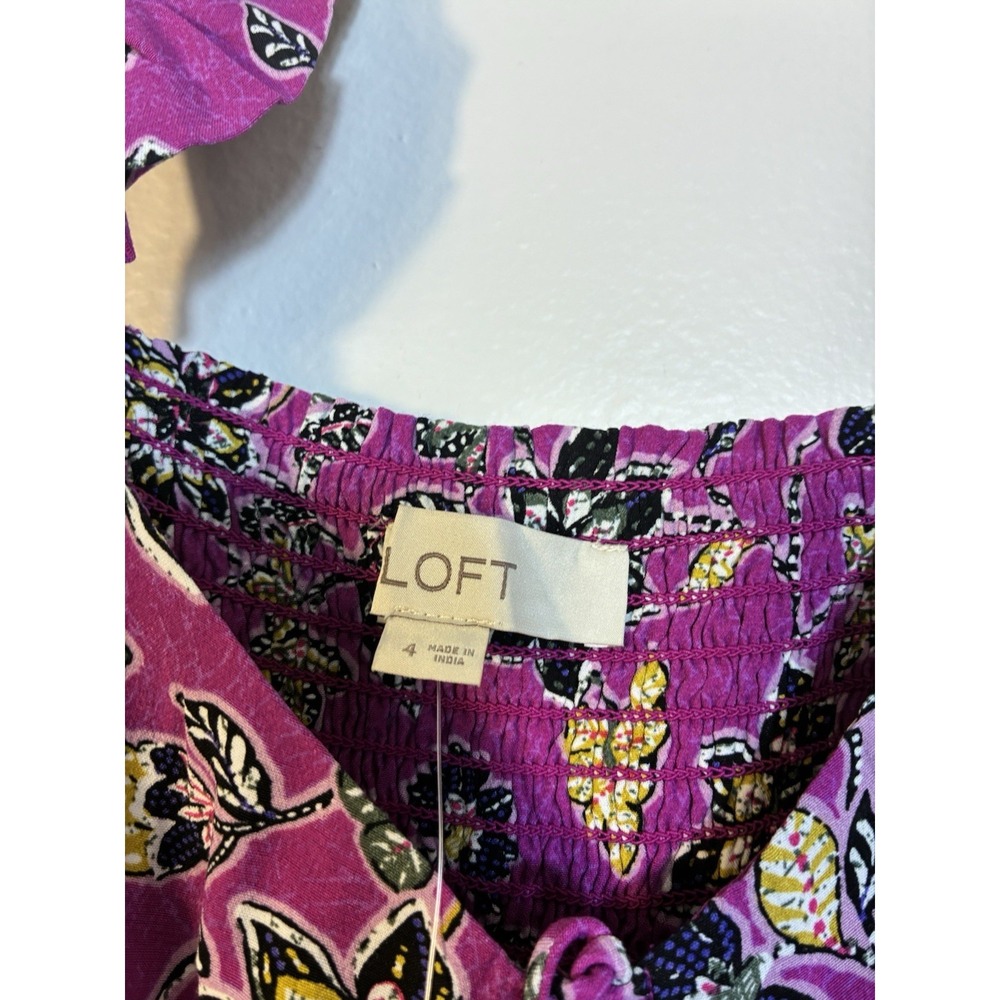 NWT LOFT Purple Clover Hibiscus Ruffle Midi Halter Dress Sz. 4 Cottagecore - Picture 4 of 10